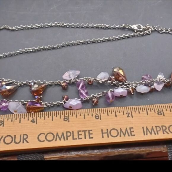 JTV Marked Signed Purple Bead Dangle Silvertone Statement Necklace NWOT - Picture 2 of 4